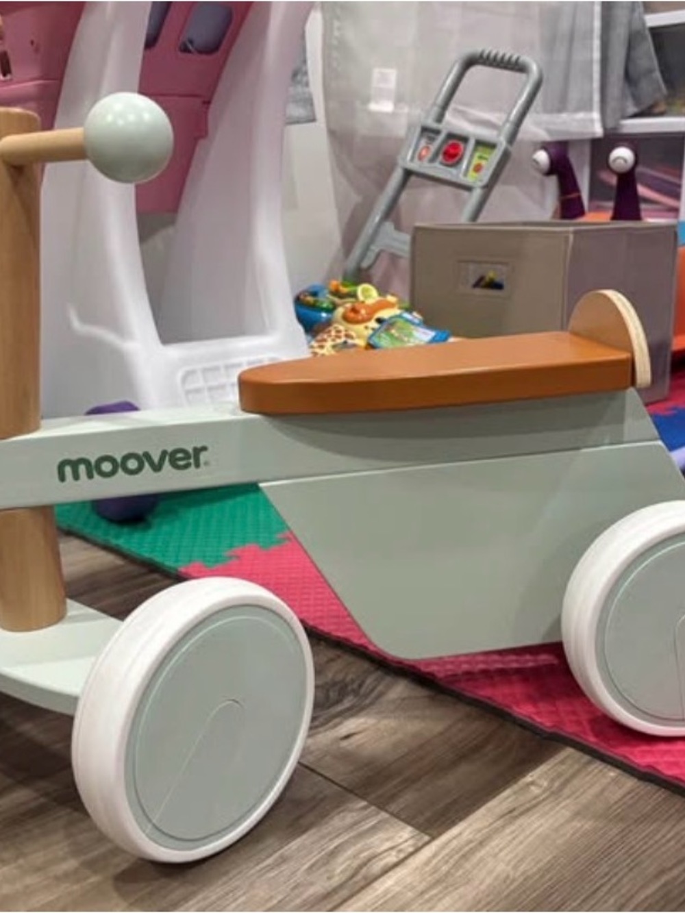 Sage Green and Tan Ride-On Walker for Toddlers - MOOVER